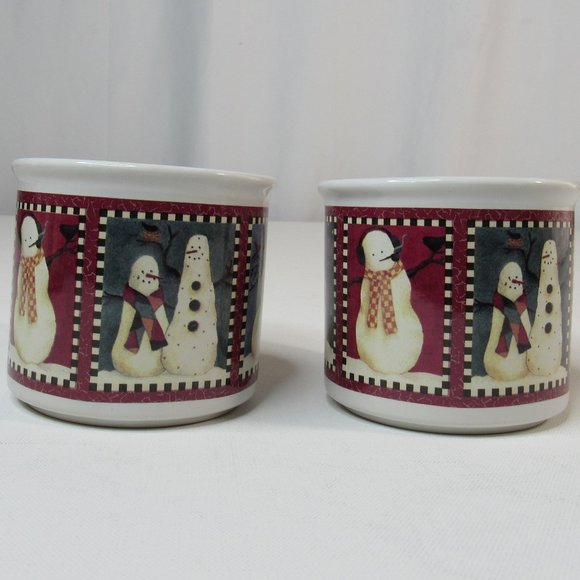 Debbie Mumm Christmas Set of 2 "Checkerboard Snowman" Ceramic Cocoa Mugs - Picture 5 of 9